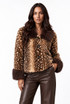 Deer Print Faux Fur Jacket With Fur Collar And Cuff