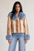 Deer Print Faux Fur Jacket With Fur Collar And Cuff