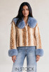 Deer Print Faux Fur Jacket With Fur Collar And Cuff