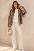 Hooded Deer Print Faux Fur Jacket 