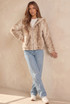 Hooded Deer Print Faux Fur Jacket 