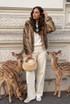 Hooded Deer Print Faux Fur Jacket 