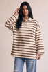 Oversized Striped Long Sleeve Polo Neck Top