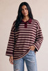 Oversized Striped Long Sleeve Polo Neck Top