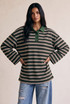 Oversized Striped Long Sleeve Polo Neck Top