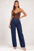 Embellished Cross Over Waist Wide Leg Jeans 