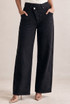 Embellished Cross Over Waist Wide Leg Jeans 