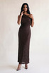 Studded One Shoulder Drape Maxi Dress