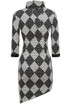 Monochrome Diamond Print Roller Neck Detail Fitted Dress