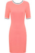 Peach Contrast Collar Gold Zip Up Dress