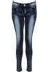 Blue Denim Faded Thigh Detail Jeans