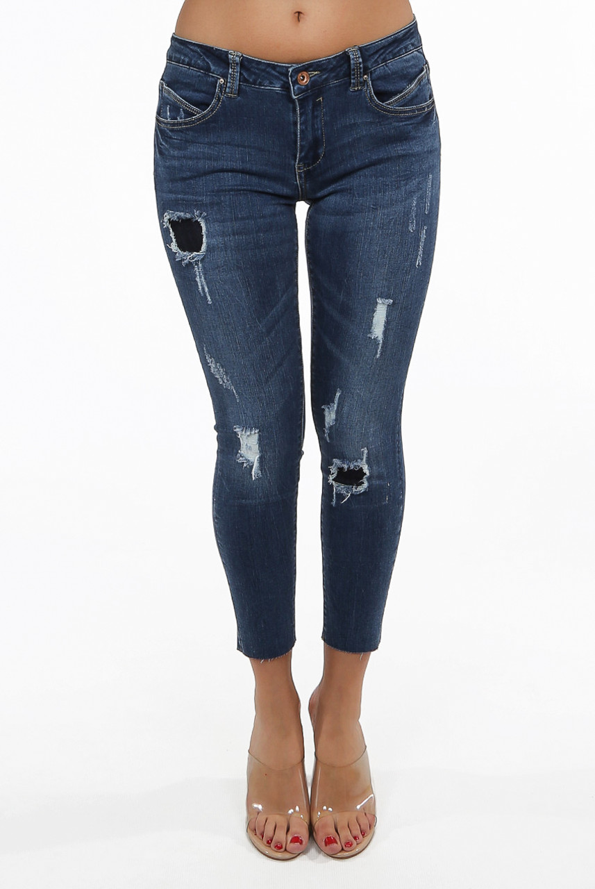 Denim Ripped Patch Embellished Jeans - Buy Fashion Wholesale in The UK