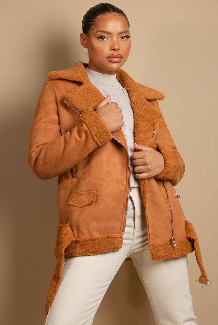 Faux Suede Fur Lining Coat - Buy 