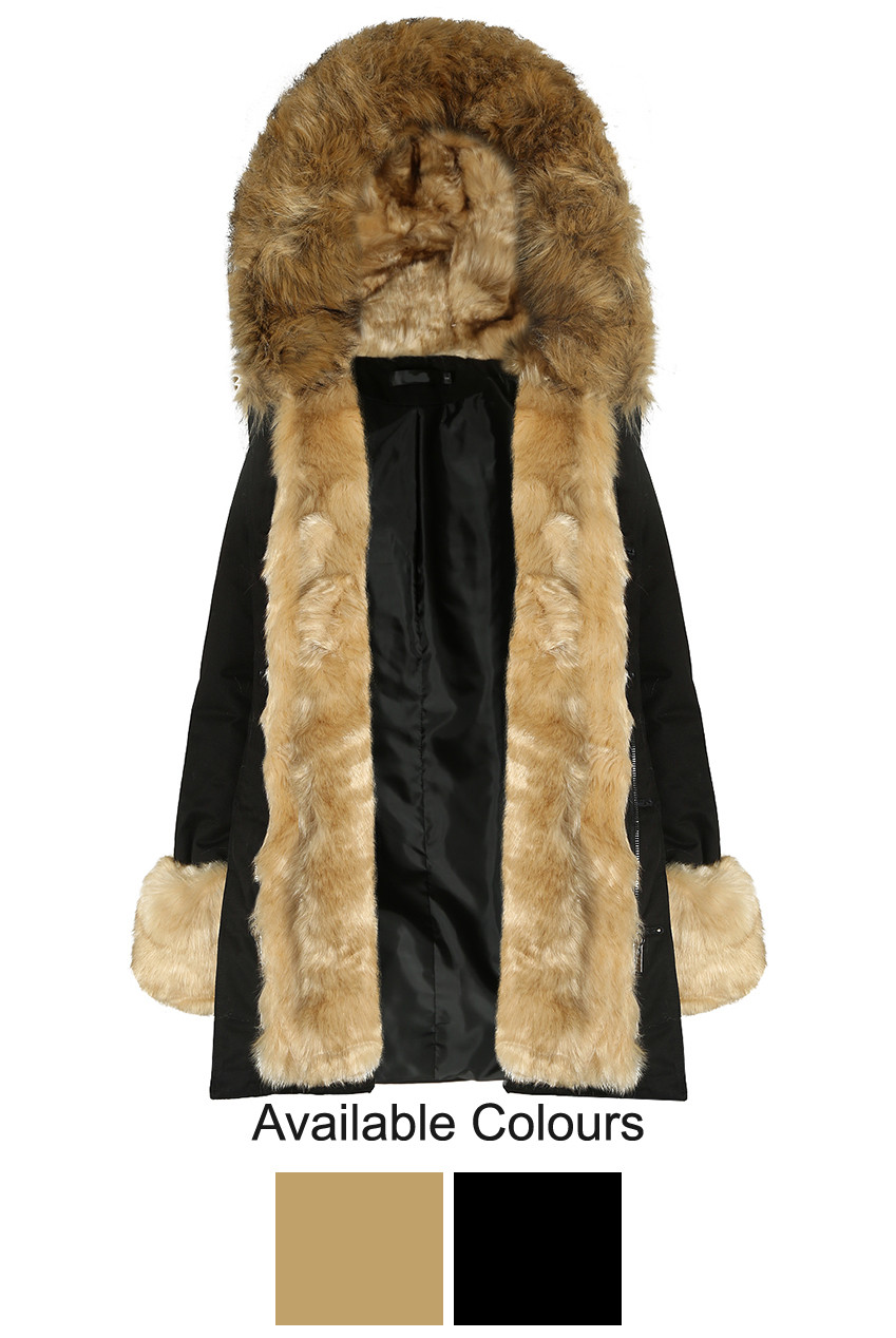 Black Parka Coat with Fur Hood Lining Buy Fashion Wholesale in The UK