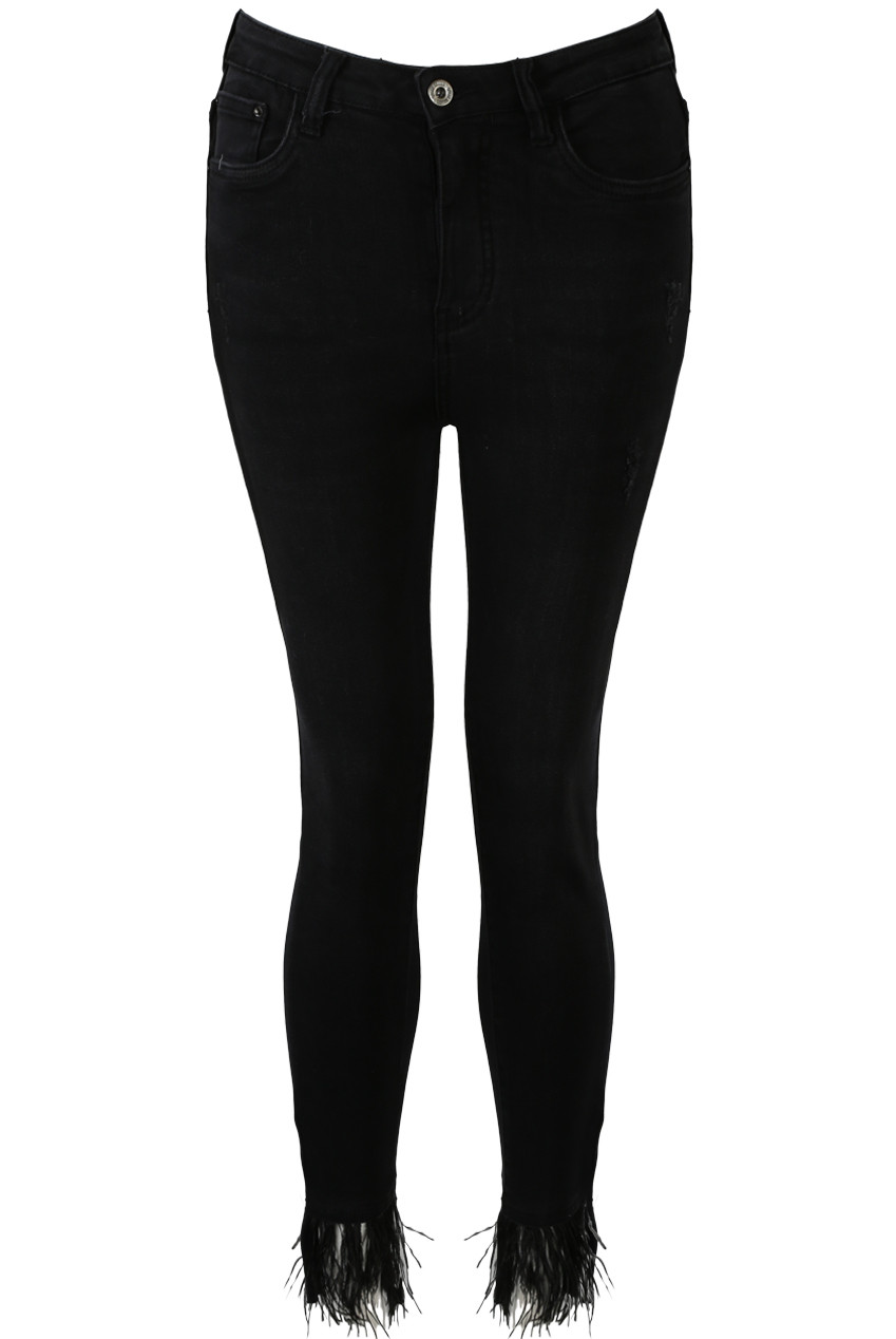 black fringe jeans