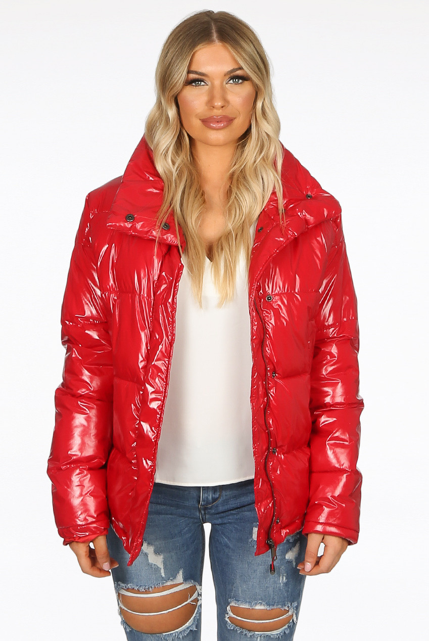 Shiny Funnel Neck Puffer Jacket - Buy 