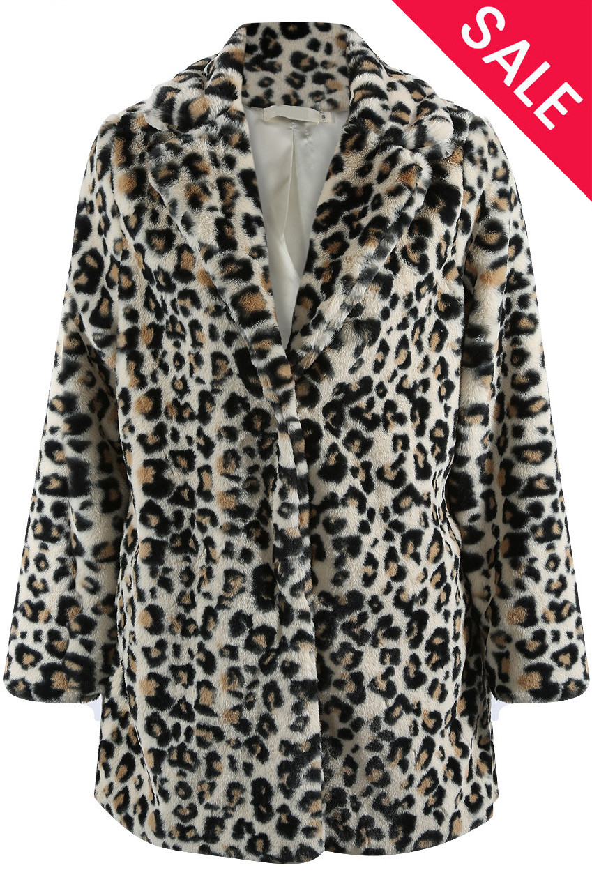 white leopard print coat