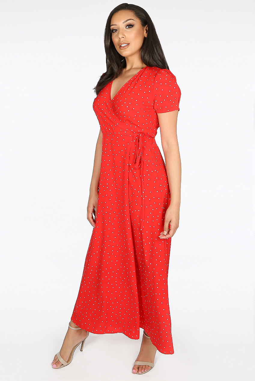 polka dot maxi wrap dress