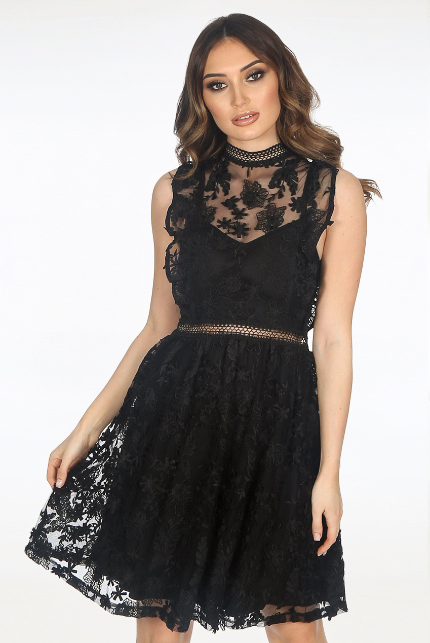 Floral Lace Overlay Skater Dress - Buy 