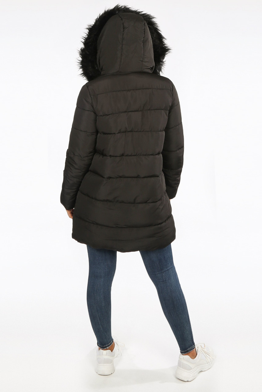 Wrap Puffer Coat with Faux Fur Hood Buy Fashion Wholesale in The UK