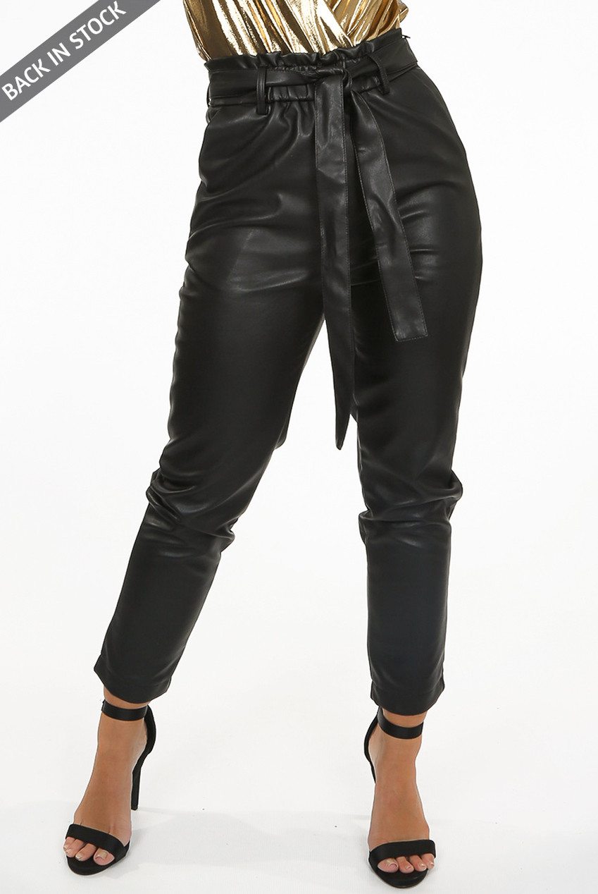 Black Front Tie Up Belted Trouser- Buy 