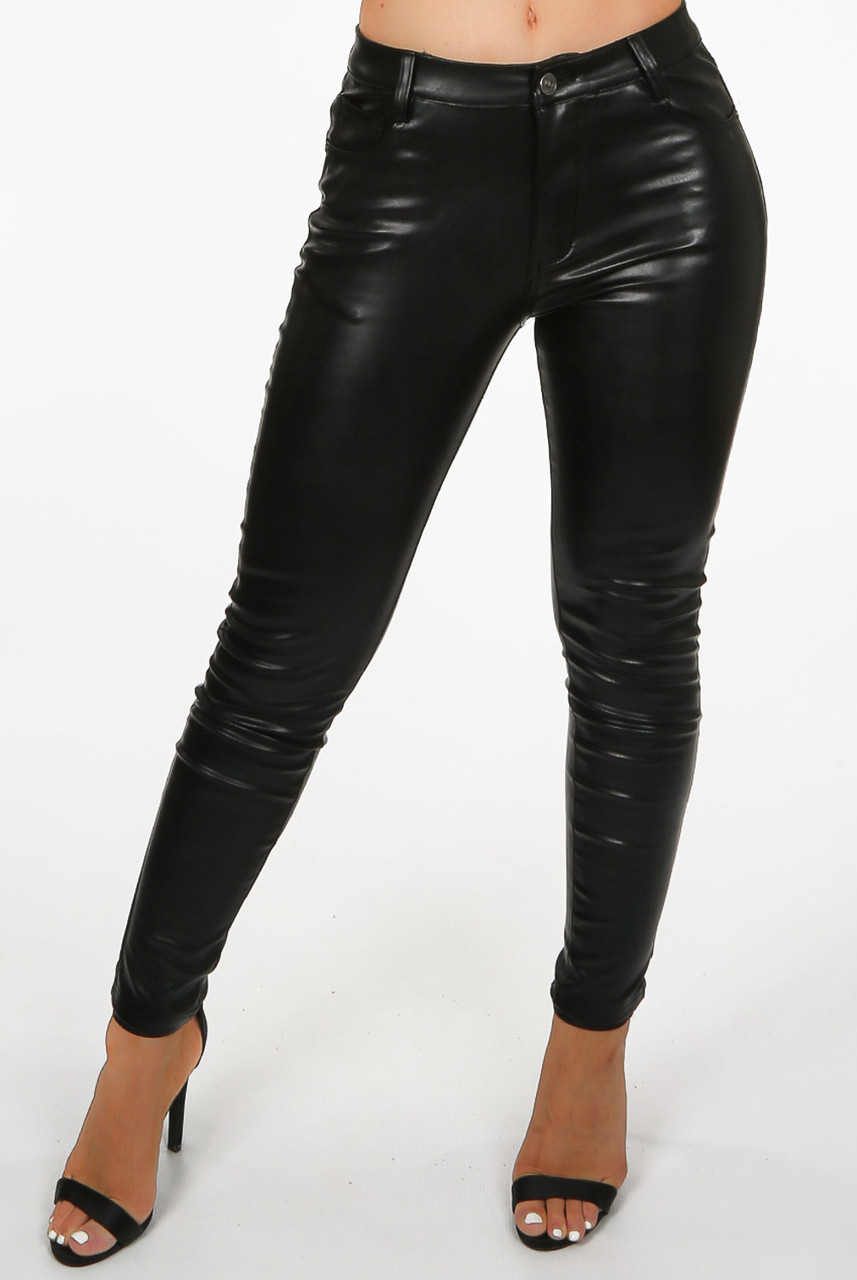 black wet look skinny jeans