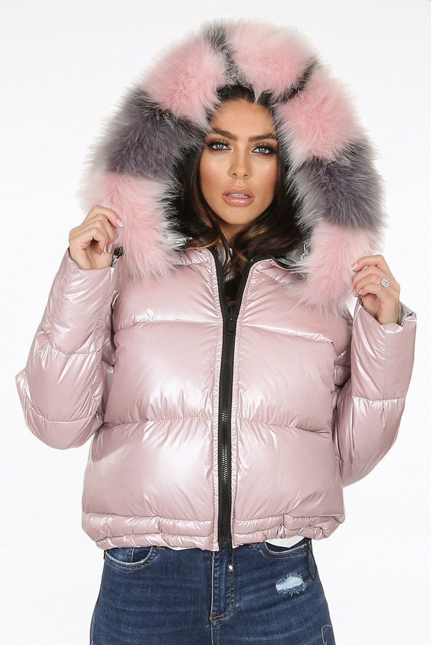 grey fur puffer jacket