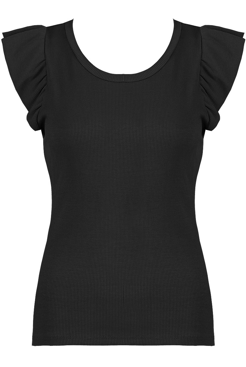 Frilled Cap Sleeve Ribbed Tops Buy Fashion Wholesale in The UK
