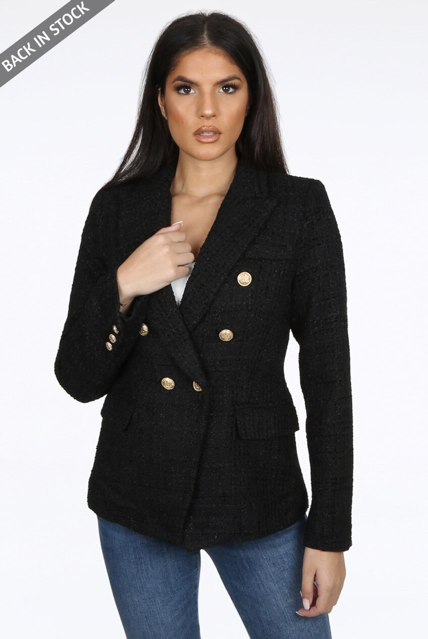 Metallic Yarn Knitted Double Breasted Blazer In Black Buy Fashion Wholesale In The Uk