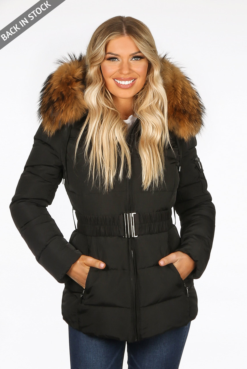 Faux-Fur-Trim Hooded Down Coat