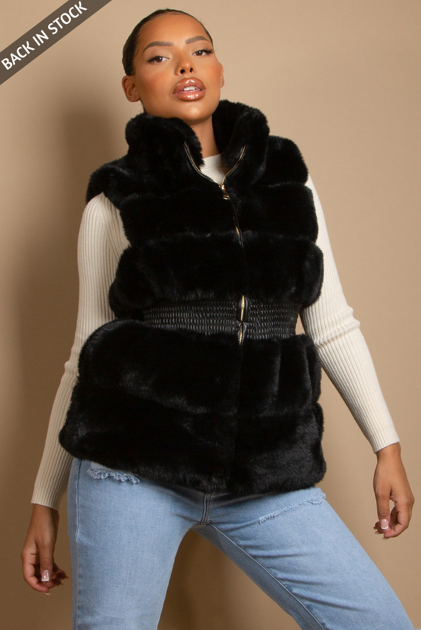 Faux Fur Elastic Waist Gilet - Buy 