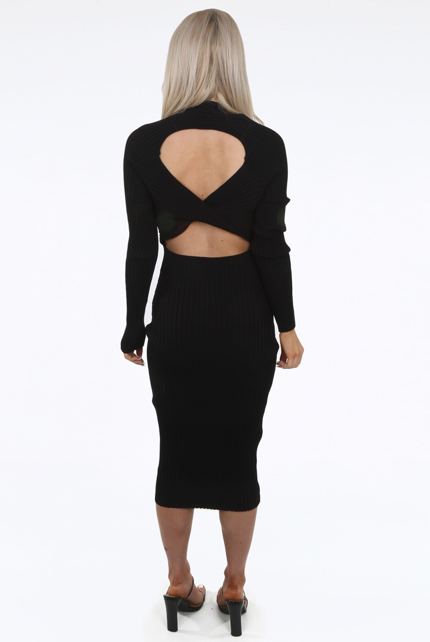Twist Open Back Ribbed Midi Dress - Buy 