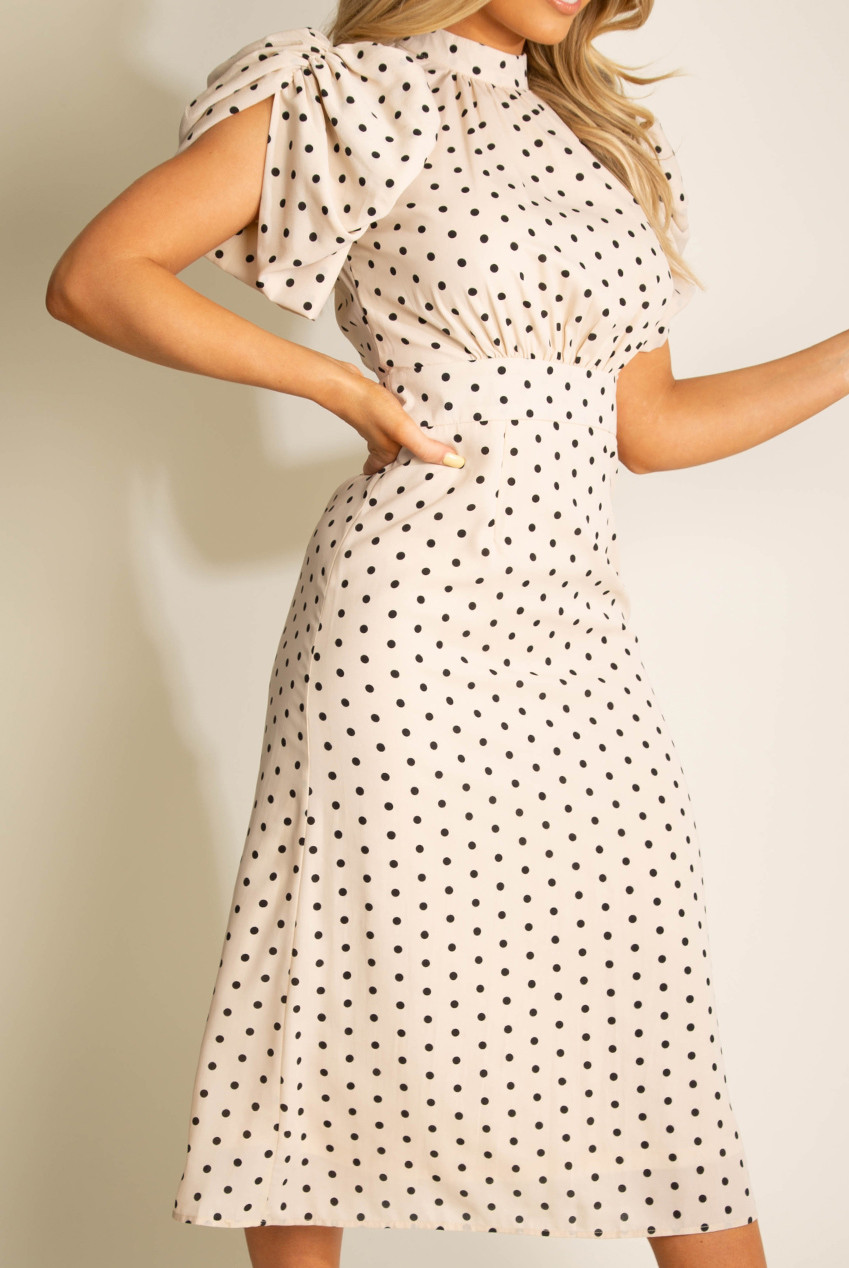 Strapless Polka Dot Midi Dress - Beige main image 0