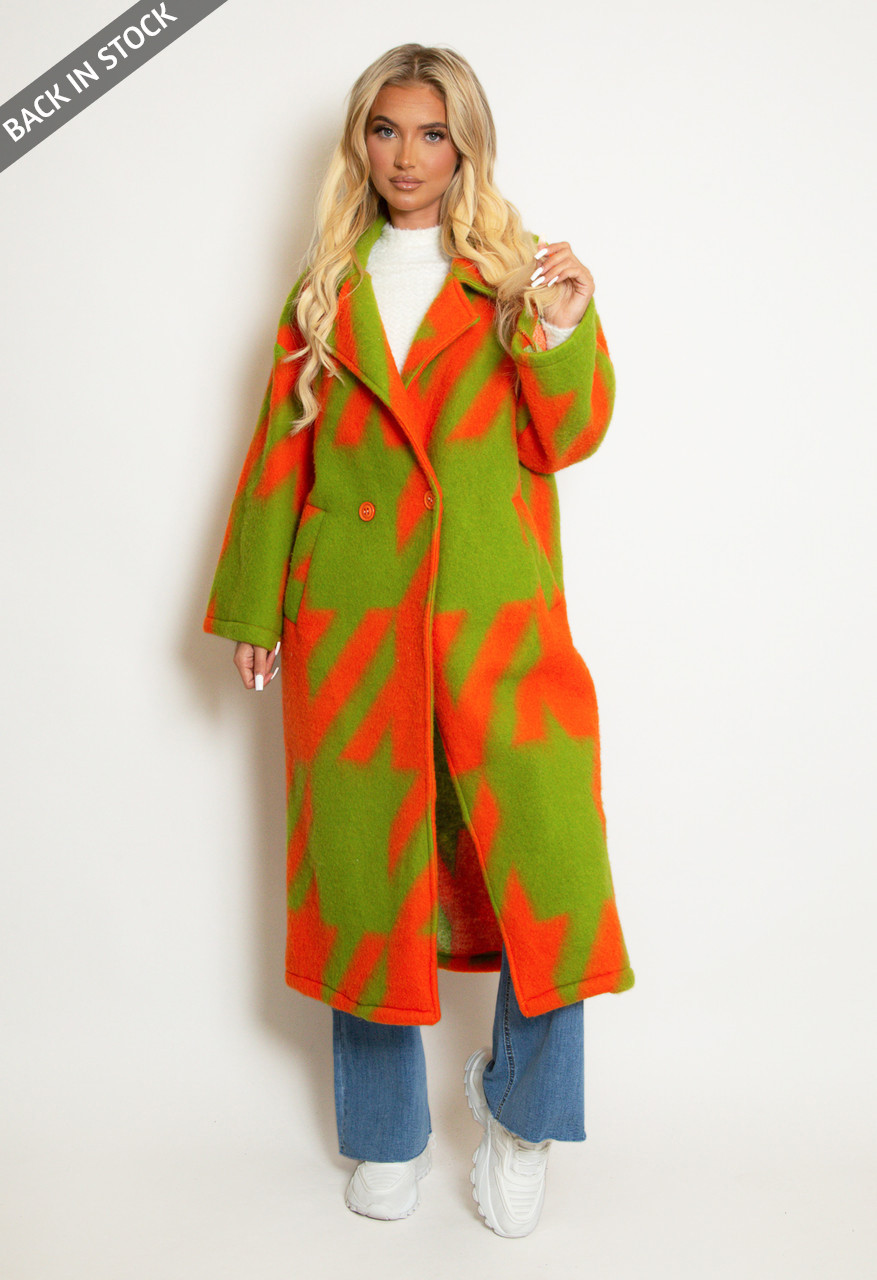 Wool Long Line Houndstooth Coat - Buy 