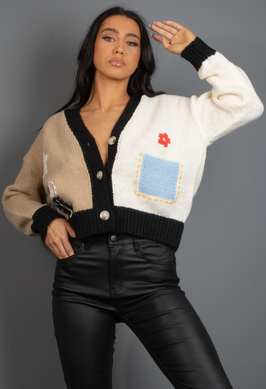 Two Tone Embroidered Cardigan- Buy 