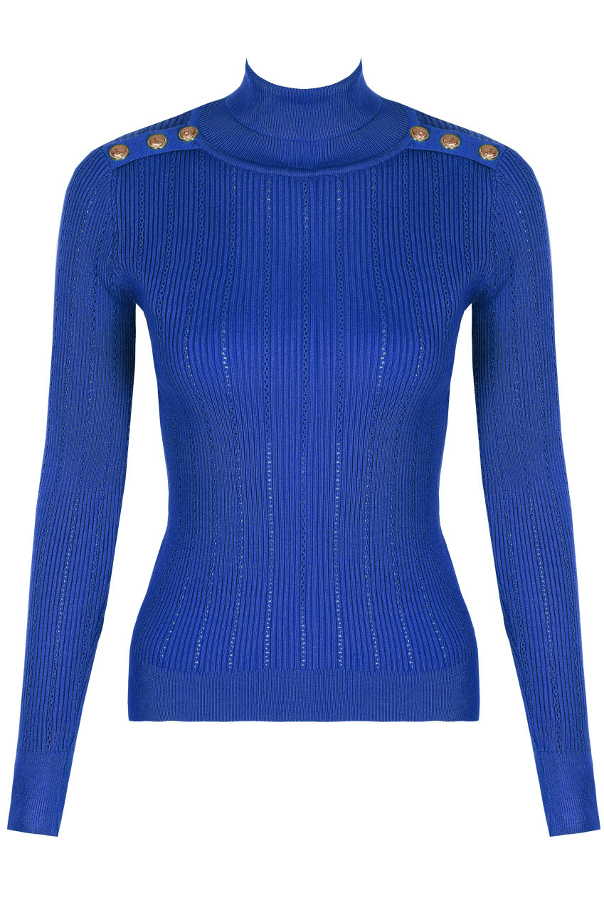 Ribbed High Neck Button Trim Jumper Buy Fashion Wholesale in The UK