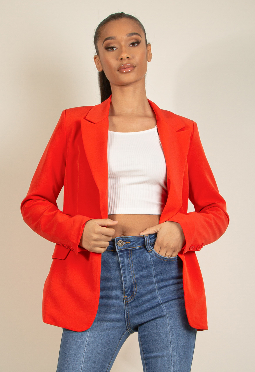 Tailored Single Button Pocketed Blazer Buy Fashion Wholesale in The UK