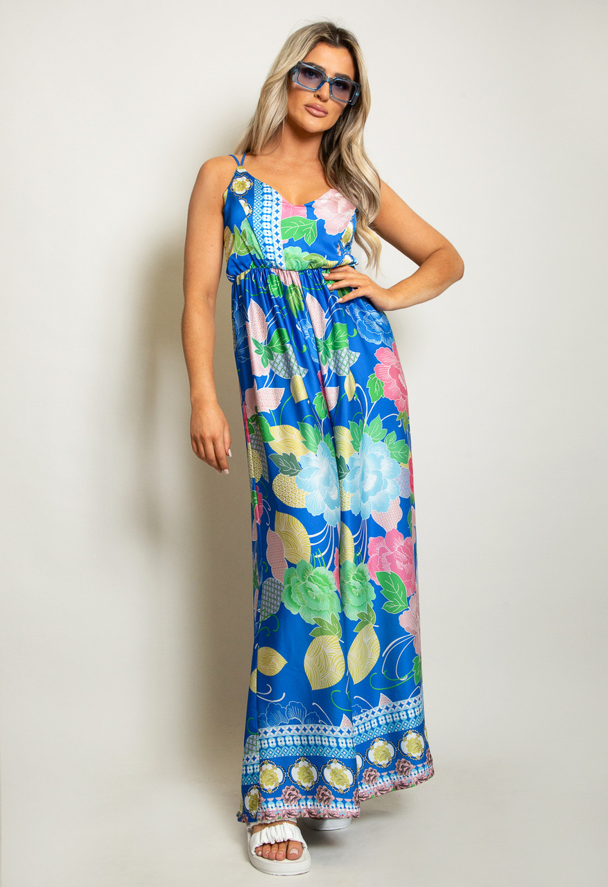 Full Size Floral Print Wide Leg Casual Jumpsuit Plus Size