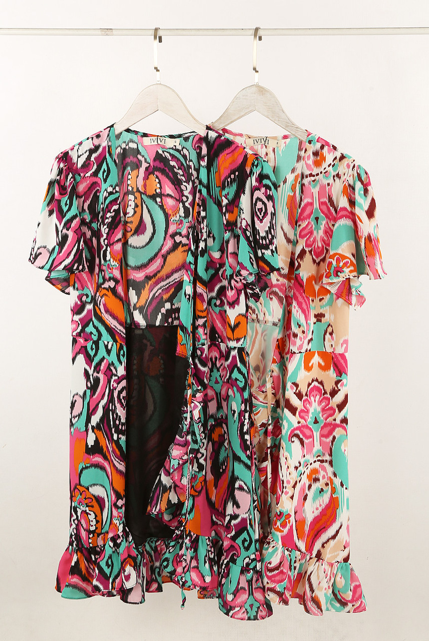Printed Side Knotted Mini Dress - Buy Fashion Wholesale in The UK