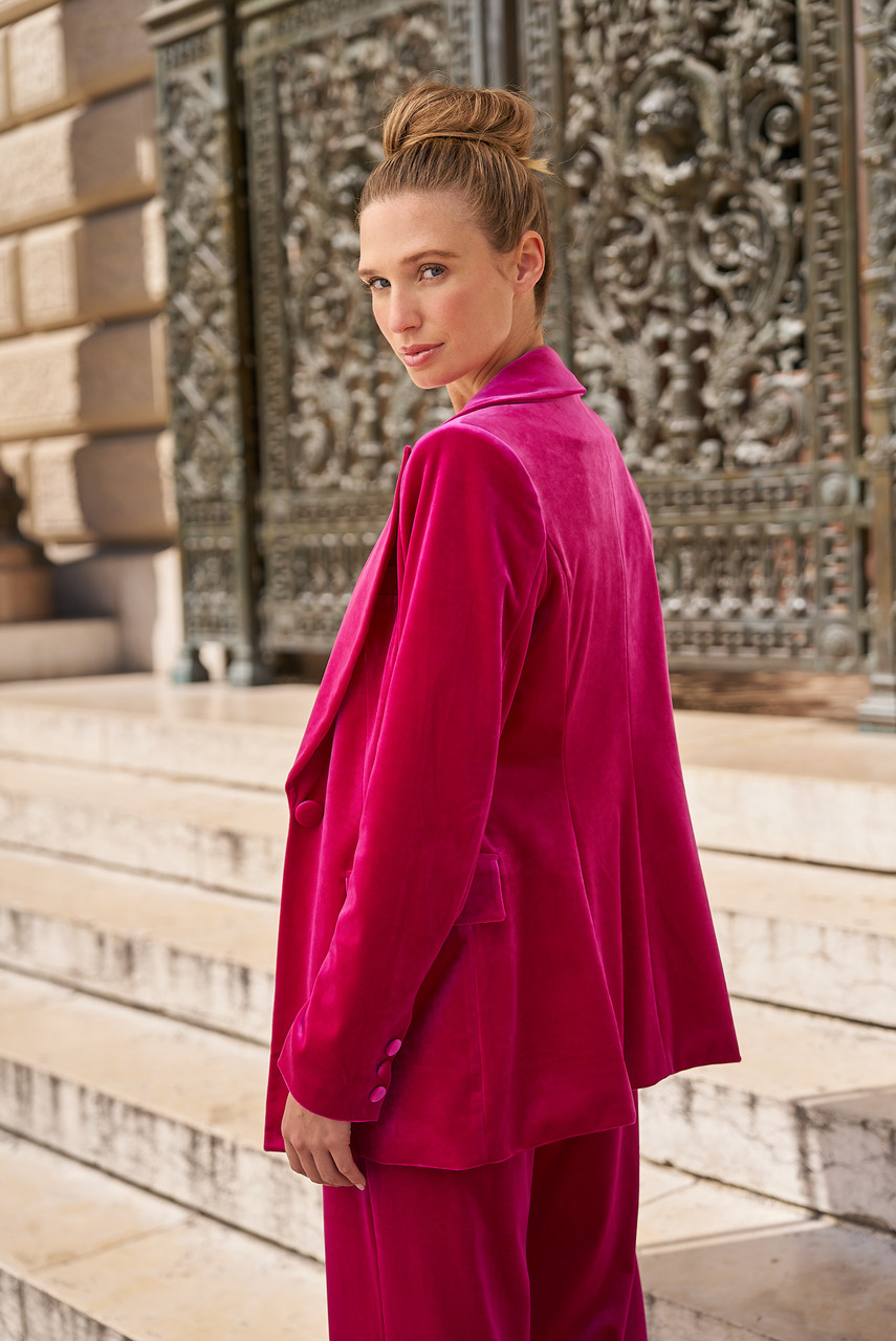 Classic Crushed Velvet Long Sleeve Single Button Blazer main image 0