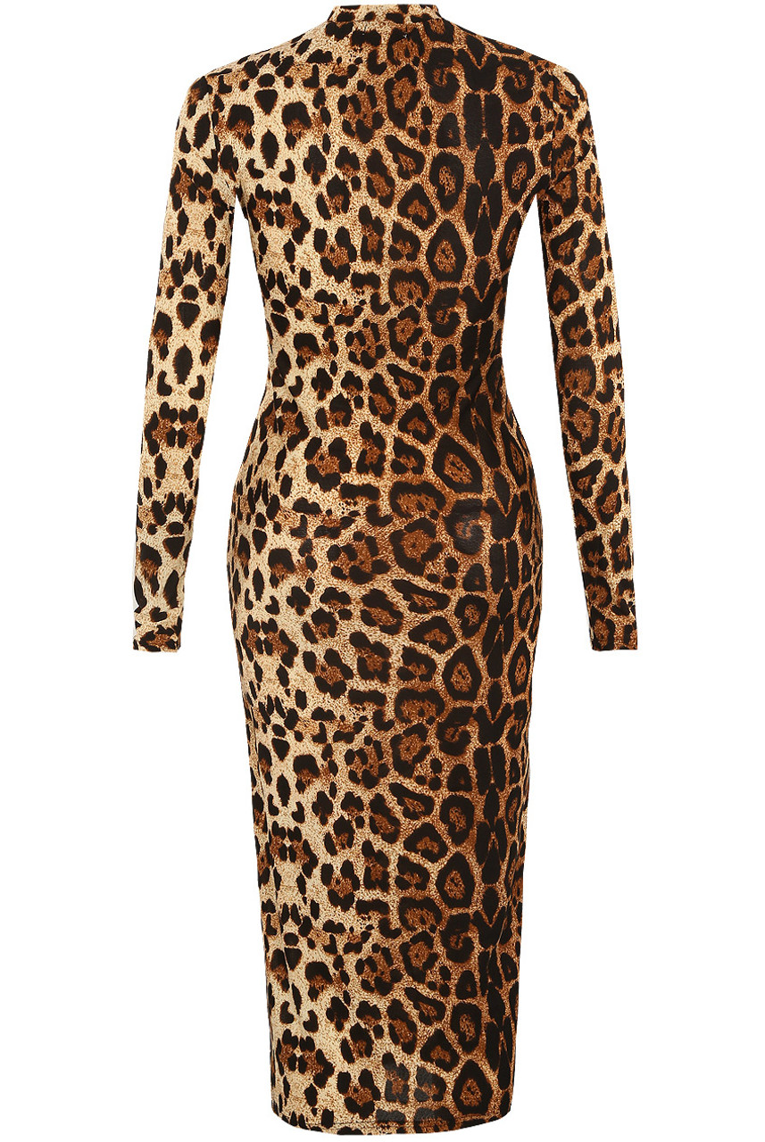 Leopard Print Long Sleeve Midi Dress - Buy Fashion Wholesale in The UK
