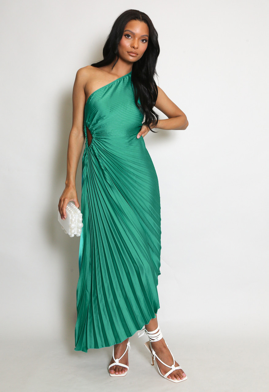 Satin Pleated One Shoulder Dress - Buy Fashion Wholesale in The UK