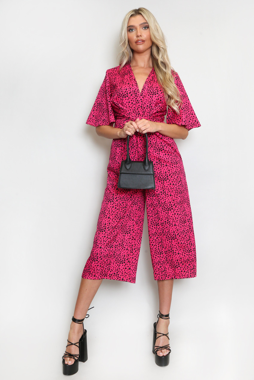 GeeGee Printed Tie Shoulder Wide Leg Jumpsuit
