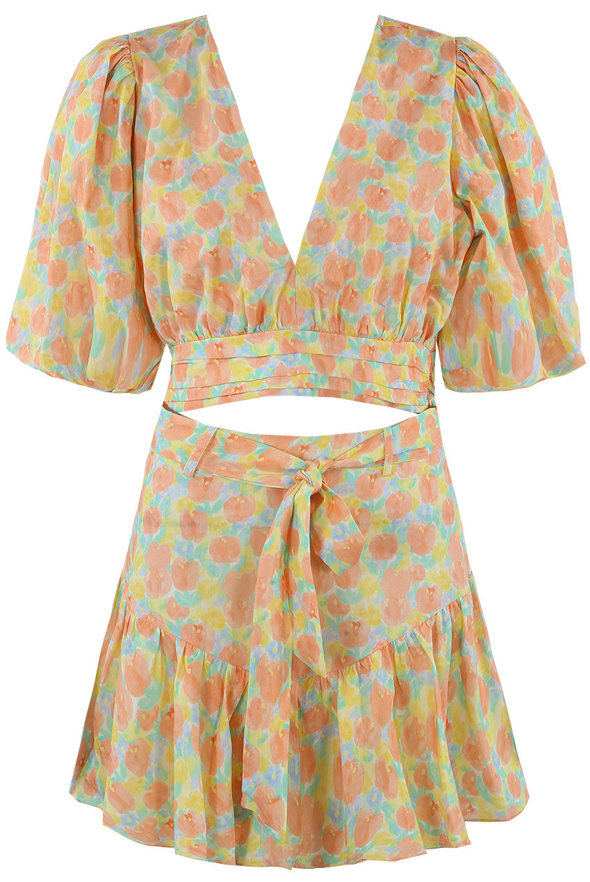 Top with lace trim and mini skirt with garden print