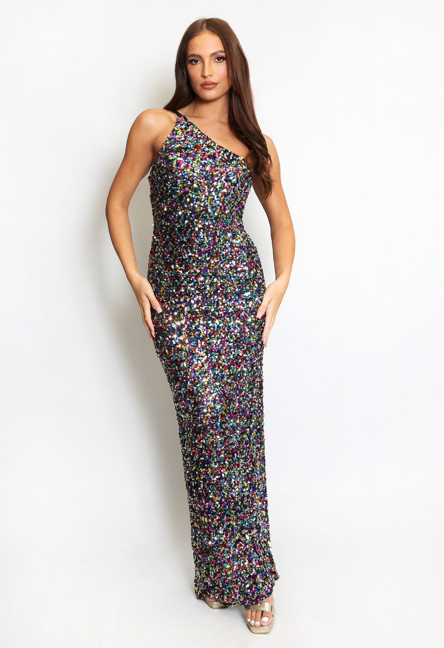 Elegant Sequined Bustier Slit Maxi Dress