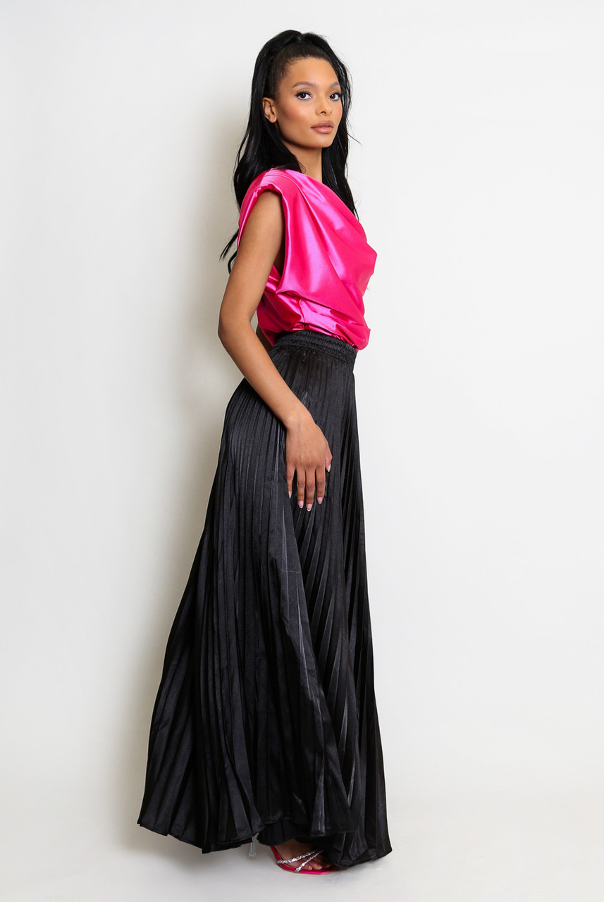 Silky Satin Pleated Maxi Skirt