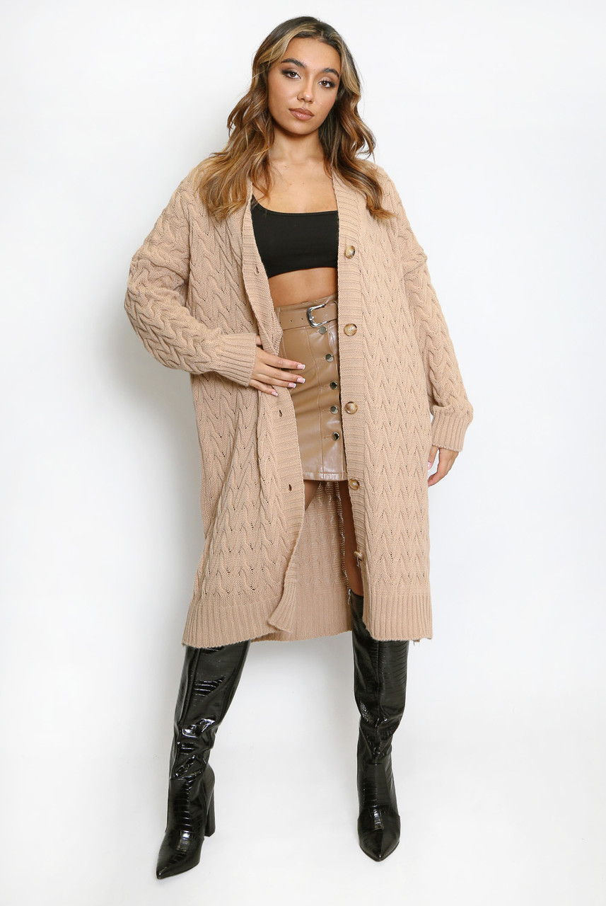 Cable Knit Bow Tie-Front Cardigan