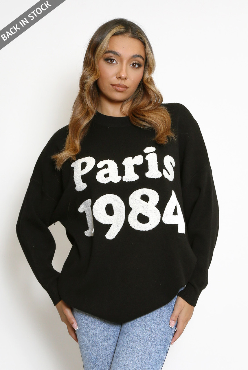 Womens Oversized Sweatshirt Women's Paris Slogan Oversized Sweatshirt Fleece Pullover Jumper For - Foto 2