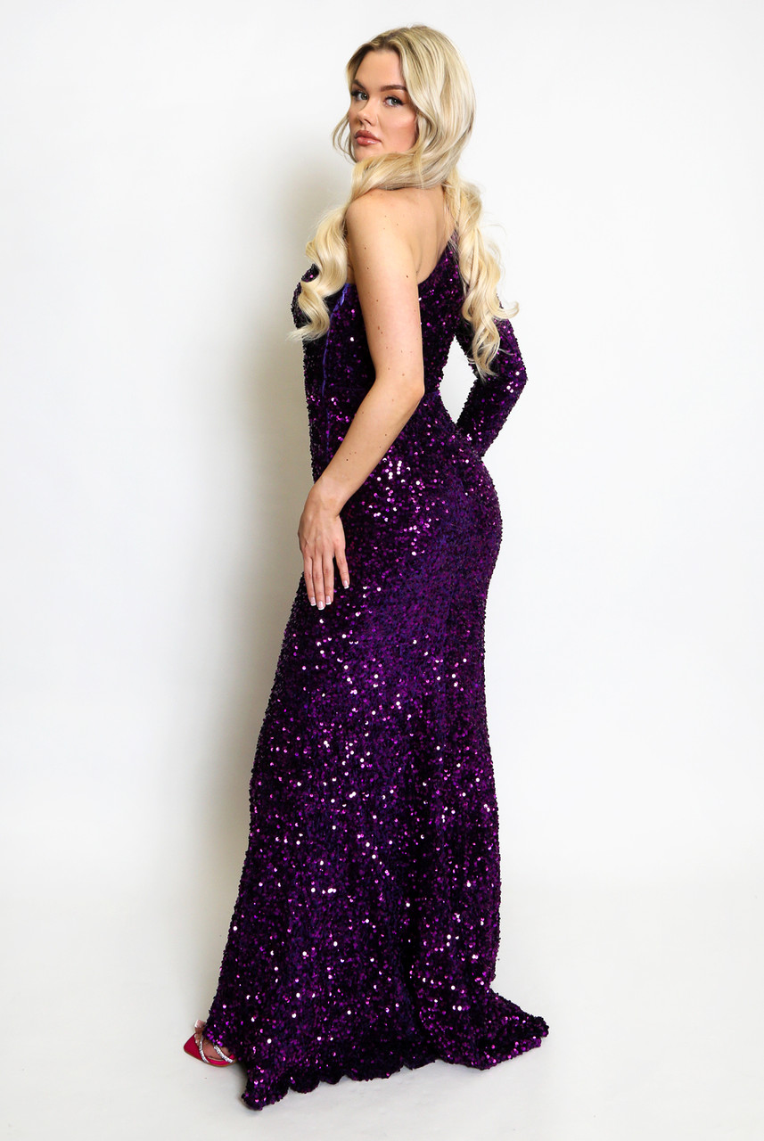 Moxidress One Shoulder Long Sleeve Sequin Party Top main image 0