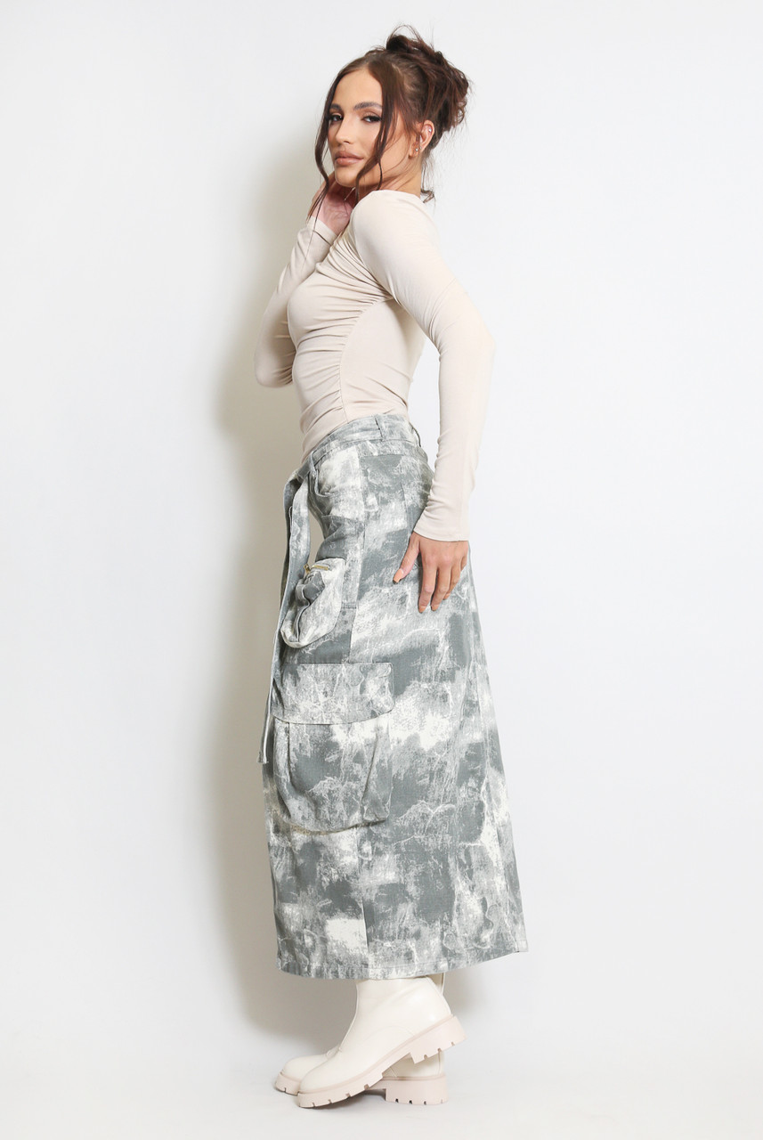 Work Style Lapel Long Sleeve Jacket and Button Belt Pocketed Slit Midi Skirt Set